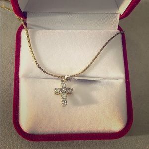 14K Solid Gold Diamond Cross